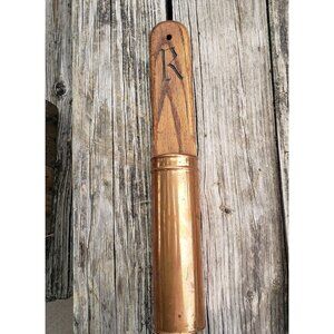 Vintage‎ Wood - Oak & Copper Matchstick Holder For Long Fireplace Monogram "R"